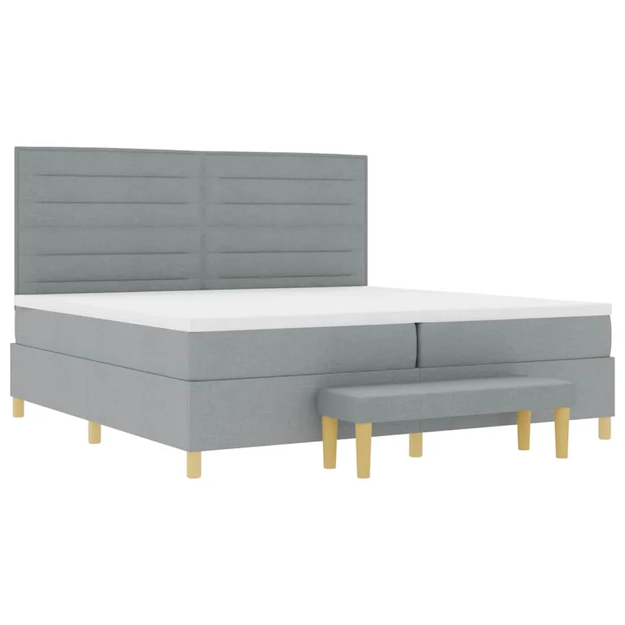 Lit à ressorts avec matelas Gris clair 200 x 200 cm tissu - 7