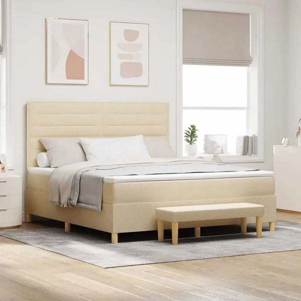 Lit à ressorts avec tête de lit Crème 200 x 180 cm tissu