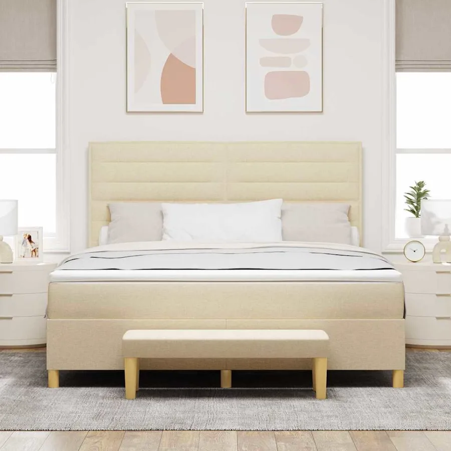 Lit à ressorts avec tête de lit Crème 200 x 180 cm tissu - 3