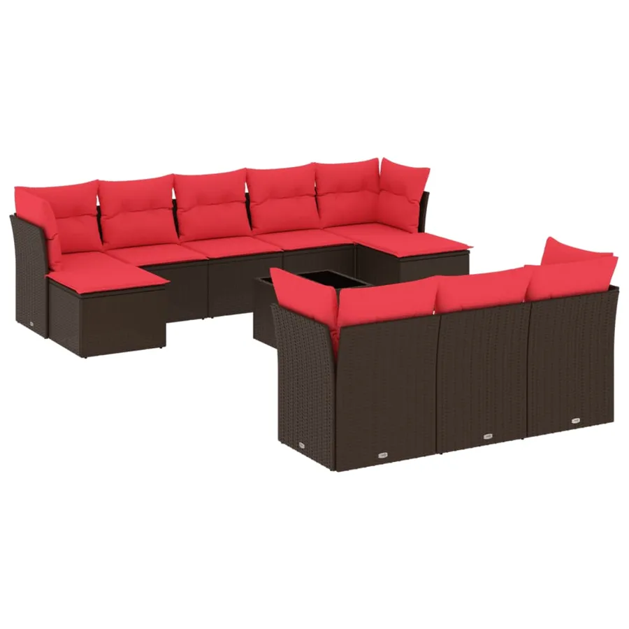 Ensemble de canapé de jardin 11 pcs avec coussins marron résine tressée - 2