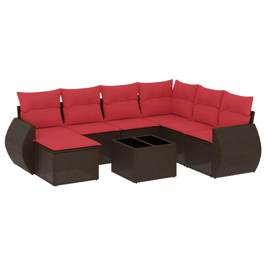 Ensemble de canapé de jardin 8 pcs avec coussins marron résine tressée - 2