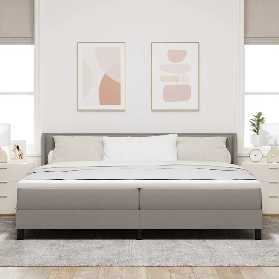 Lit à ressorts avec tête de lit Taupe 200 x 200 cm tissu - 3