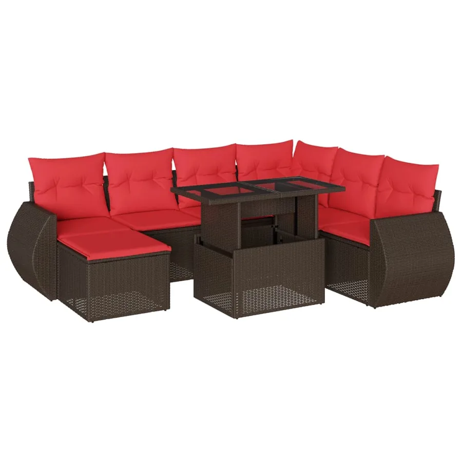 Ensemble de canapé de jardin 8 pcs avec coussins marron résine tressée - 2