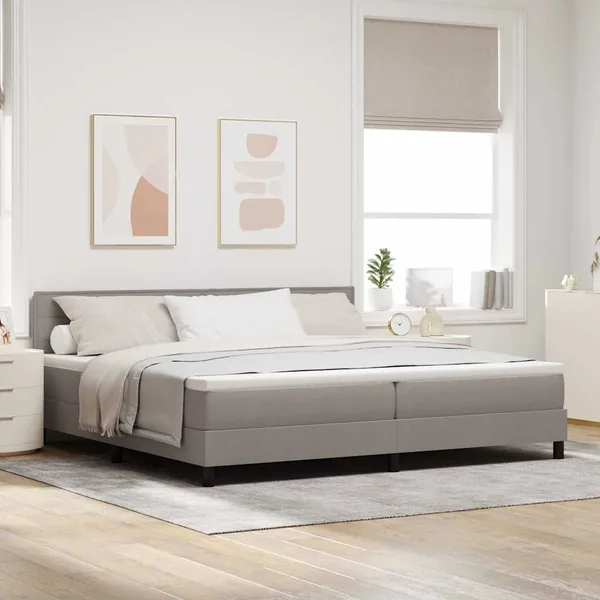 Lit à ressorts avec matelas avec LED Taupe 200 x 200 cm tissu
