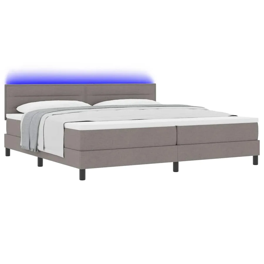Lit à ressorts avec matelas avec LED Taupe 200 x 200 cm tissu - 3