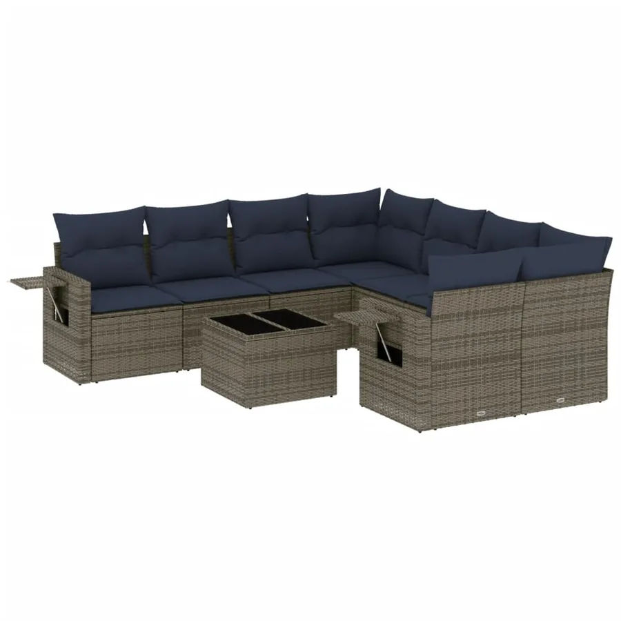 Ensemble de canapé de jardin 9 pcs avec coussins gris résine tressée - 2