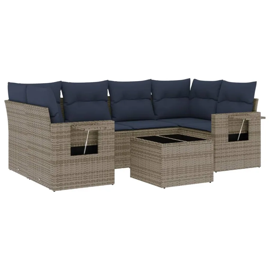 Ensemble de canapé de jardin 7 pcs avec coussins gris résine tressée - 2