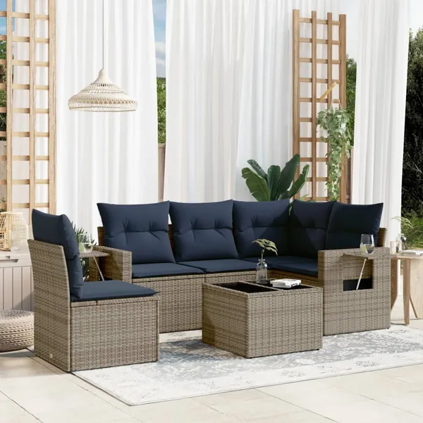 Ensemble de canapé de jardin 6 pcs avec coussins gris résine tressée