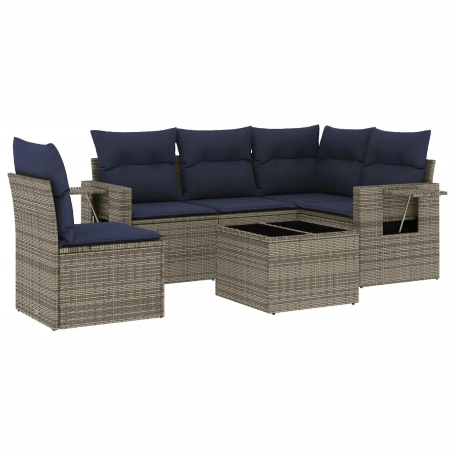 Ensemble de canapé de jardin 6 pcs avec coussins gris résine tressée - 2