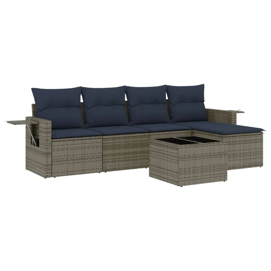 Ensemble de canapé de jardin 6 pcs avec coussins gris résine tressée - 2