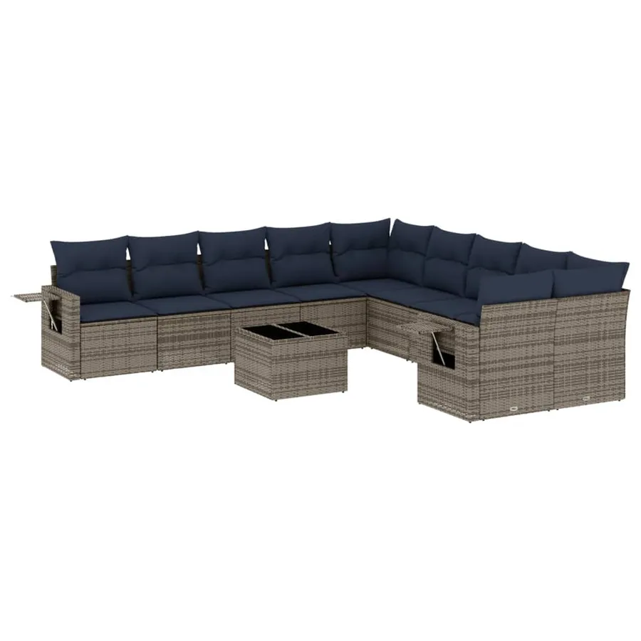 Ensemble de canapé de jardin 11 pcs avec coussins gris résine tressée - 2