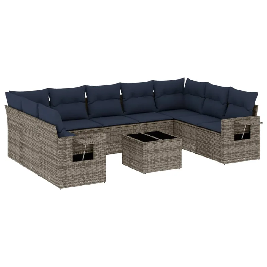 Ensemble de canapé de jardin 10 pcs avec coussins gris résine tressée - 2