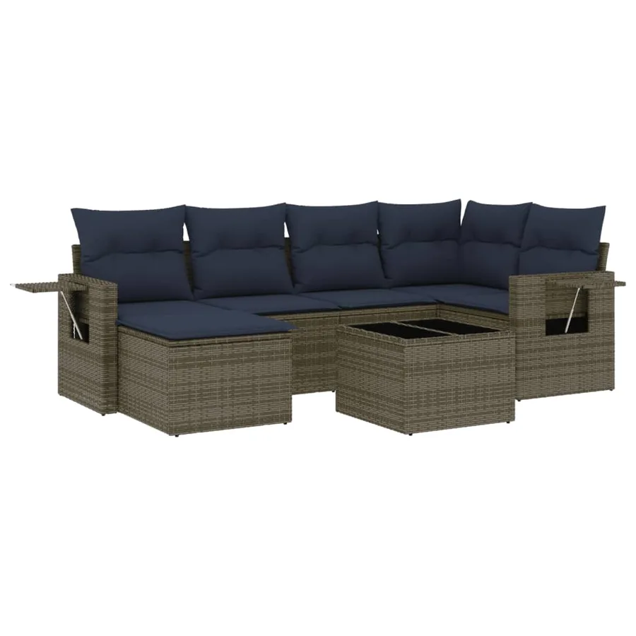 Ensemble de canapé de jardin 7 pcs avec coussins gris résine tressée - 2