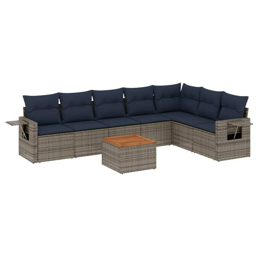 Ensemble de canapé de jardin 8 pcs avec coussins gris résine tressée - 2