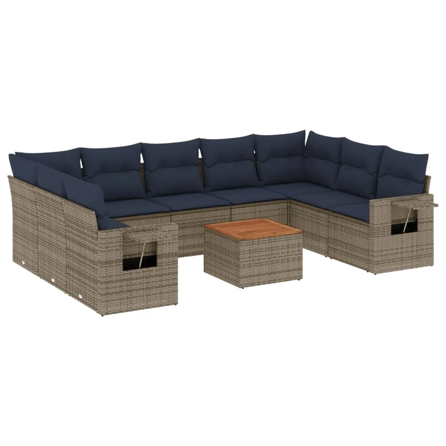 Ensemble de canapé de jardin 10 pcs avec coussins gris résine tressée - 2