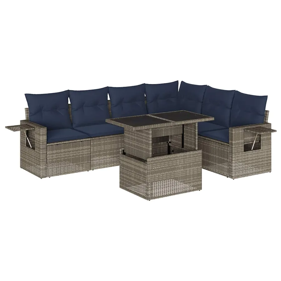 Ensemble de canapé de jardin 7 pcs avec coussins gris résine tressée - 2