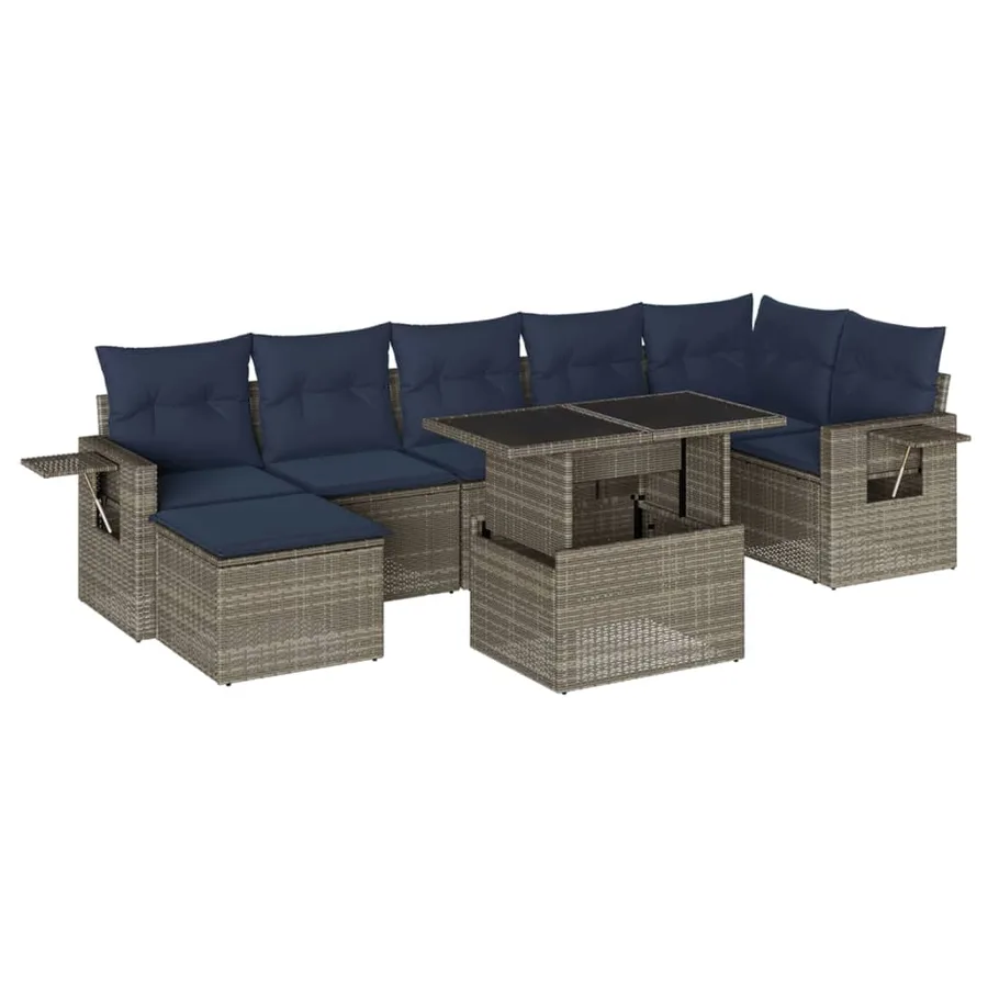 Ensemble de canapé de jardin 8 pcs avec coussins gris résine tressée - 2