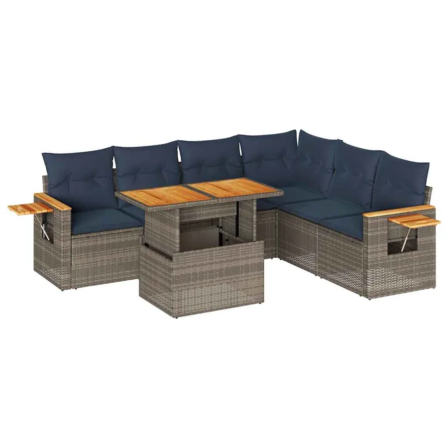 Salon de jardin avec coussins 7 pcs gris résine tressée acacia - 2