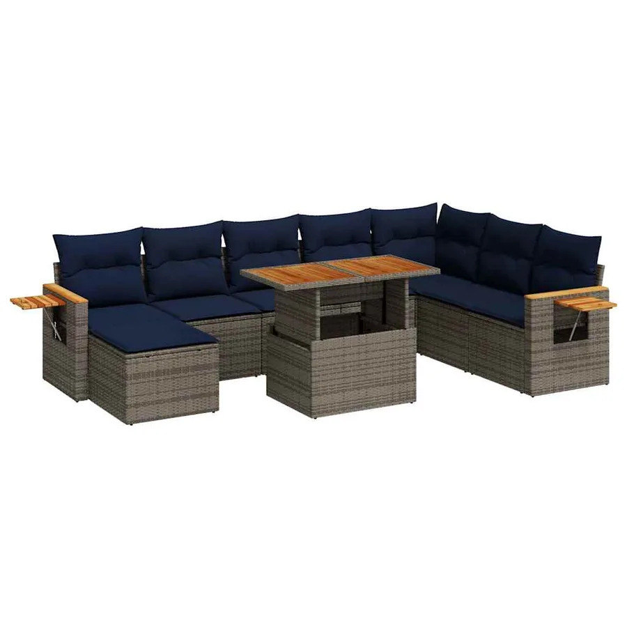 Salon de jardin avec coussins 10 pcs gris résine tressée acacia - 2