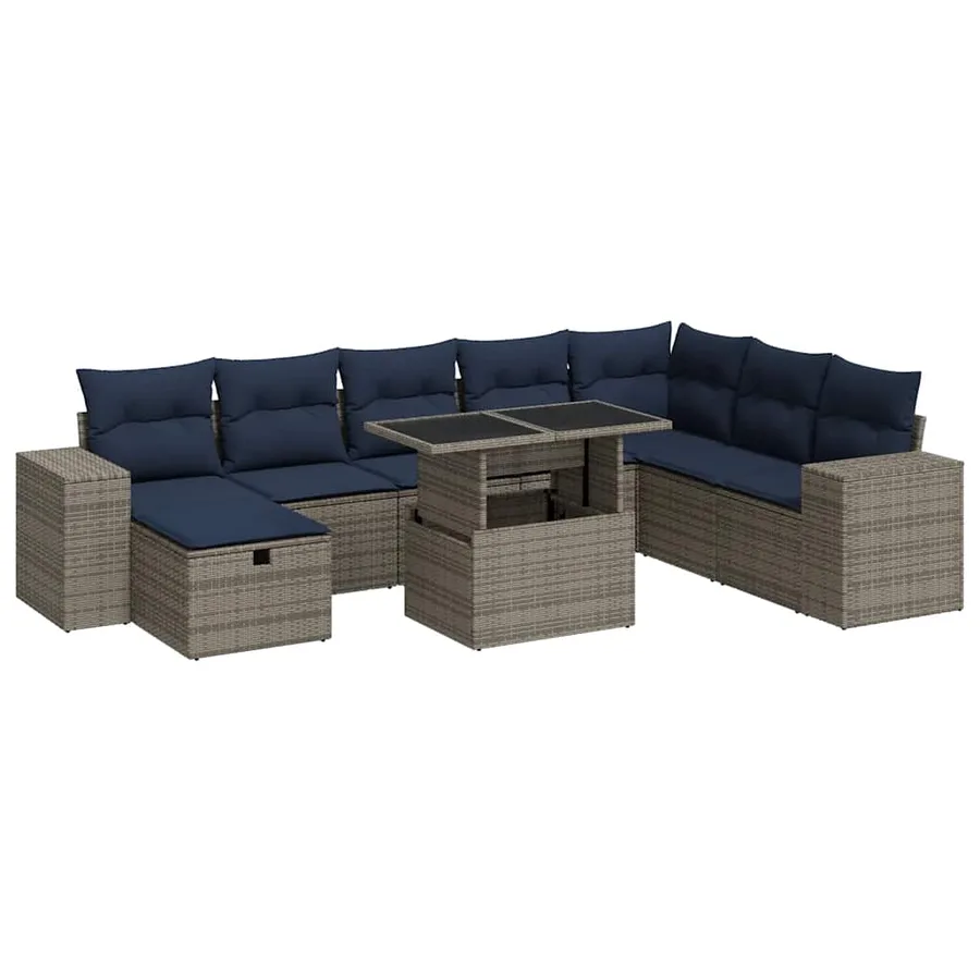 Salon de jardin avec coussins 9pcs marron résine tressée acacia - 2