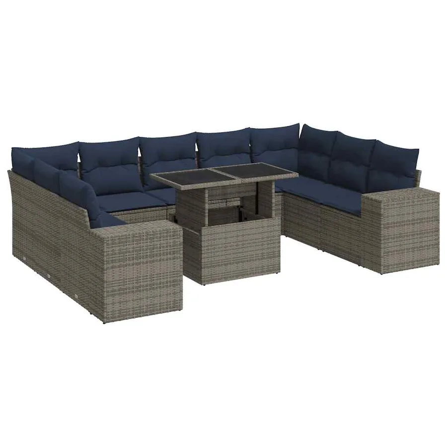 Salon de jardin avec coussins 10 pcs gris résine tressée acacia - 2