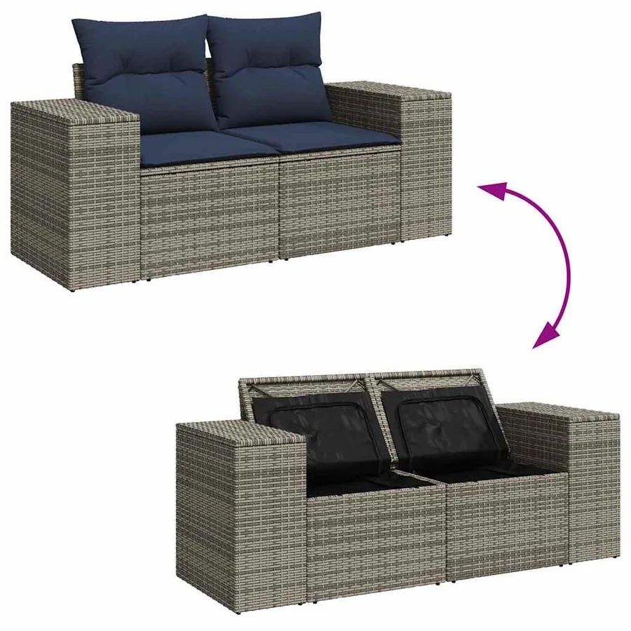 Salon de jardin avec coussins 10 pcs gris résine tressée acacia - 8