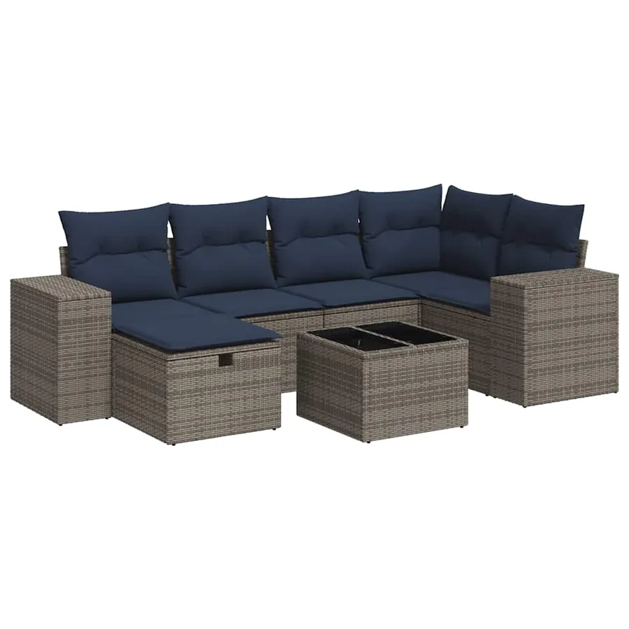 Salon de jardin avec coussins 7 pcs gris résine tressée - 2