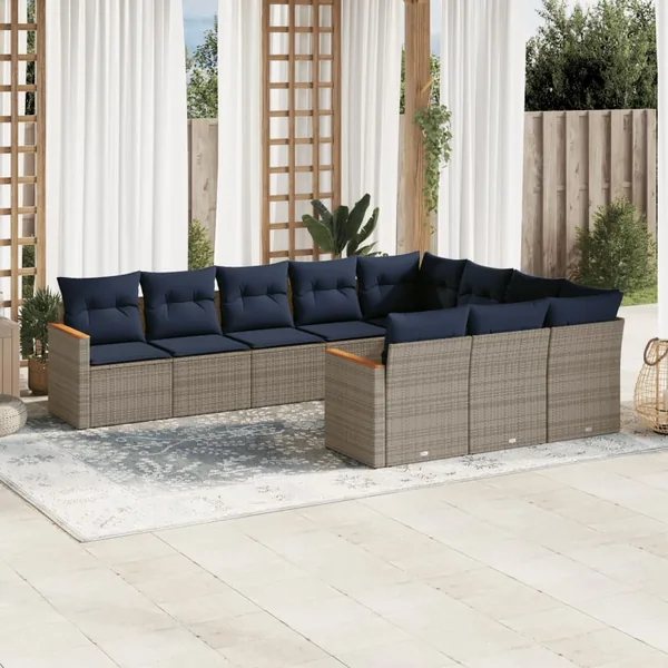 Ensemble de canapé de jardin 10 pcs avec coussins gris résine tressée