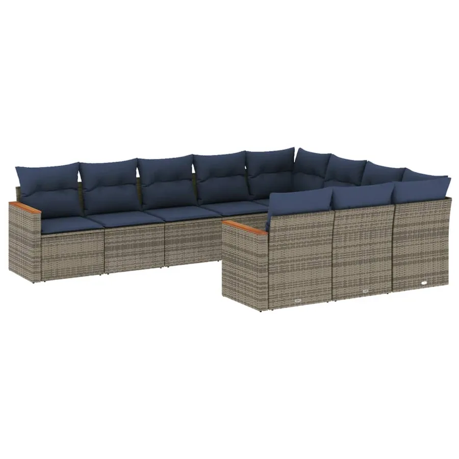 Ensemble de canapé de jardin 10 pcs avec coussins gris résine tressée - 2