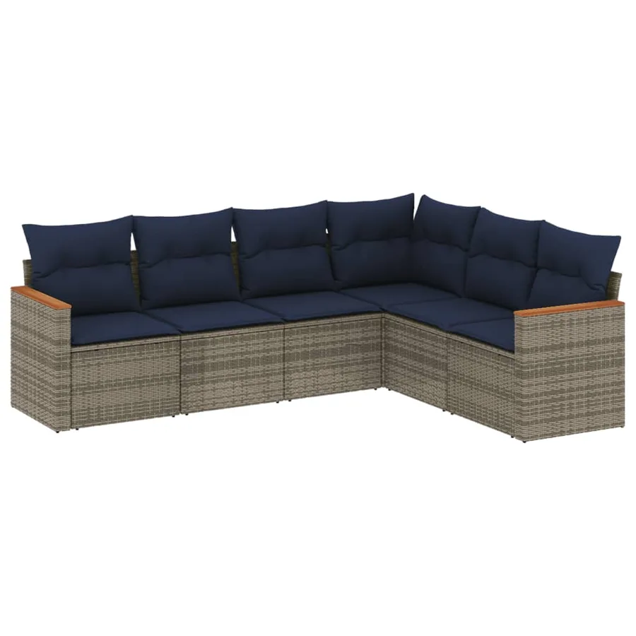 Ensemble de canapé de jardin 6 pcs avec coussins gris résine tressée - 2