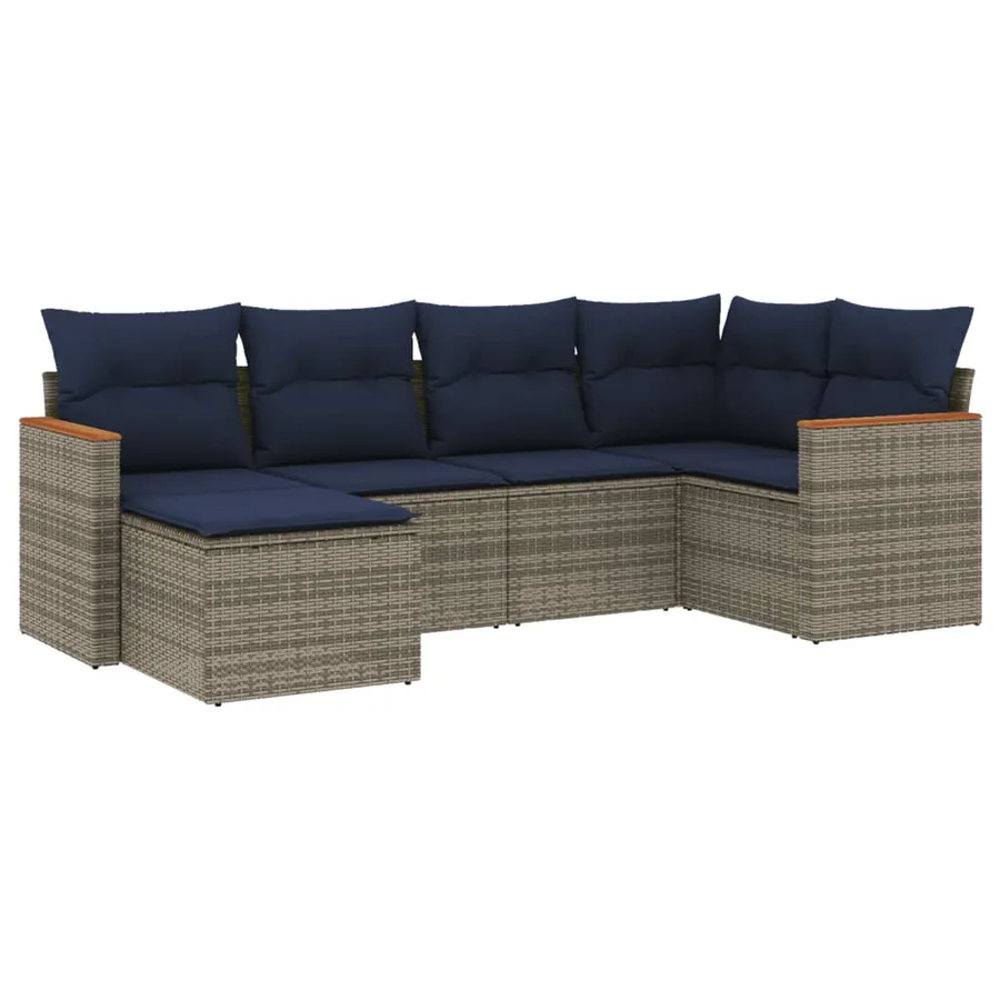 Ensemble de canapé de jardin 6 pcs avec coussins gris résine tressée - 2