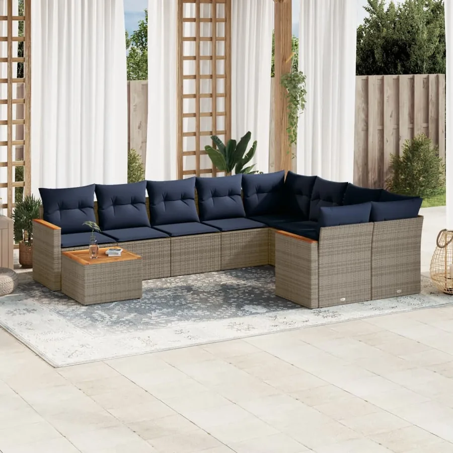 Ensemble de canapé de jardin 10 pcs avec coussins gris résine tressée