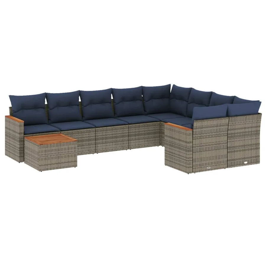 Ensemble de canapé de jardin 10 pcs avec coussins gris résine tressée - 2