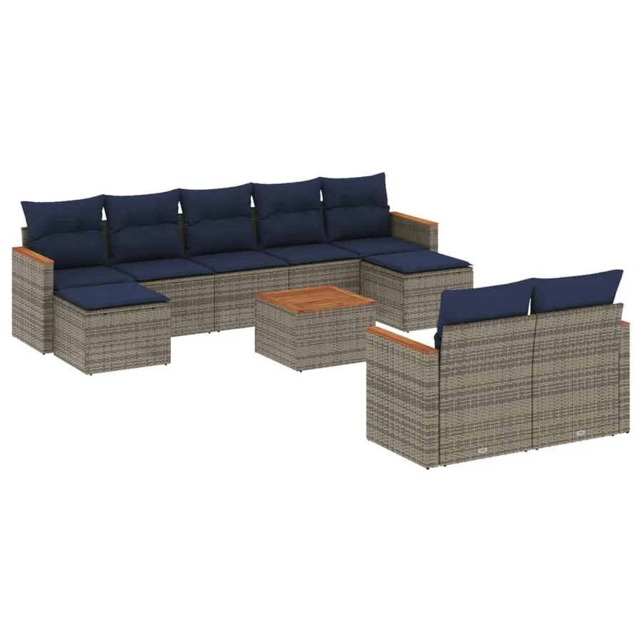 Ensemble de canapé de jardin 10 pcs avec coussins gris résine tressée - 2