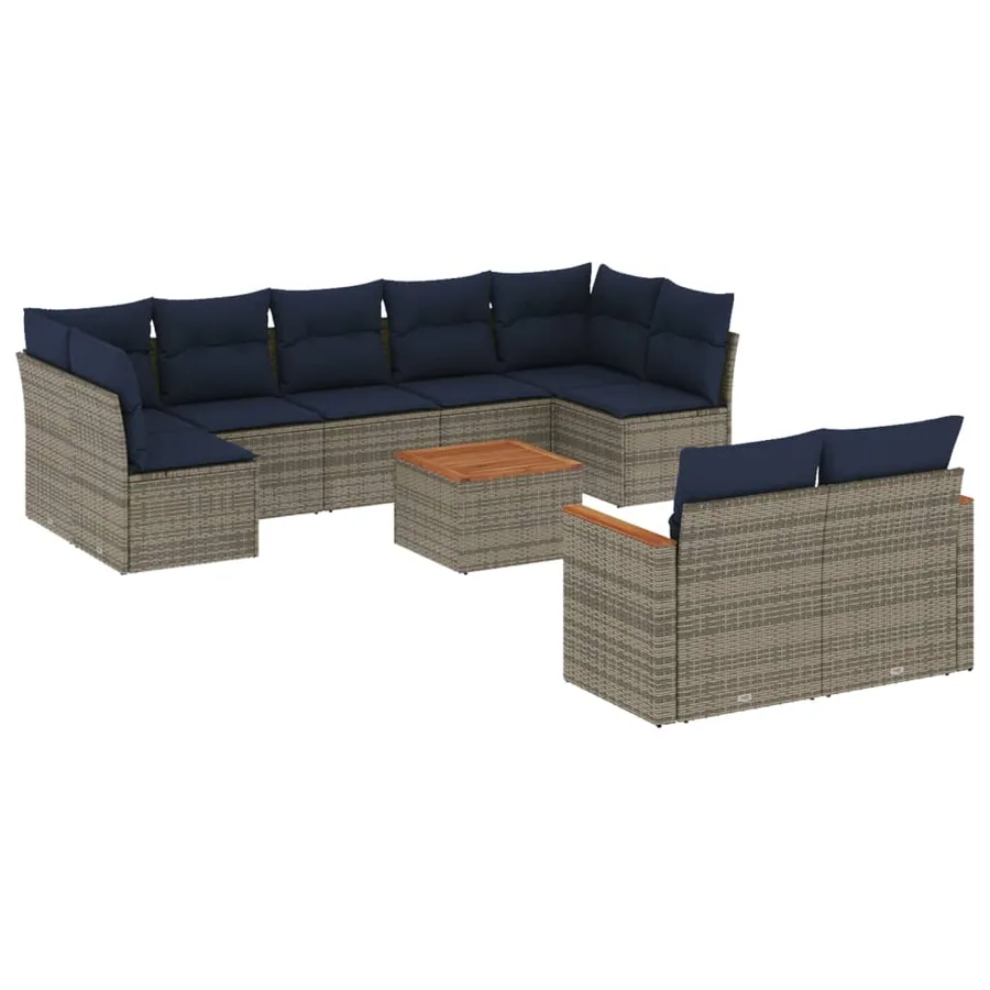 Ensemble de canapé de jardin 10 pcs avec coussins gris résine tressée - 2