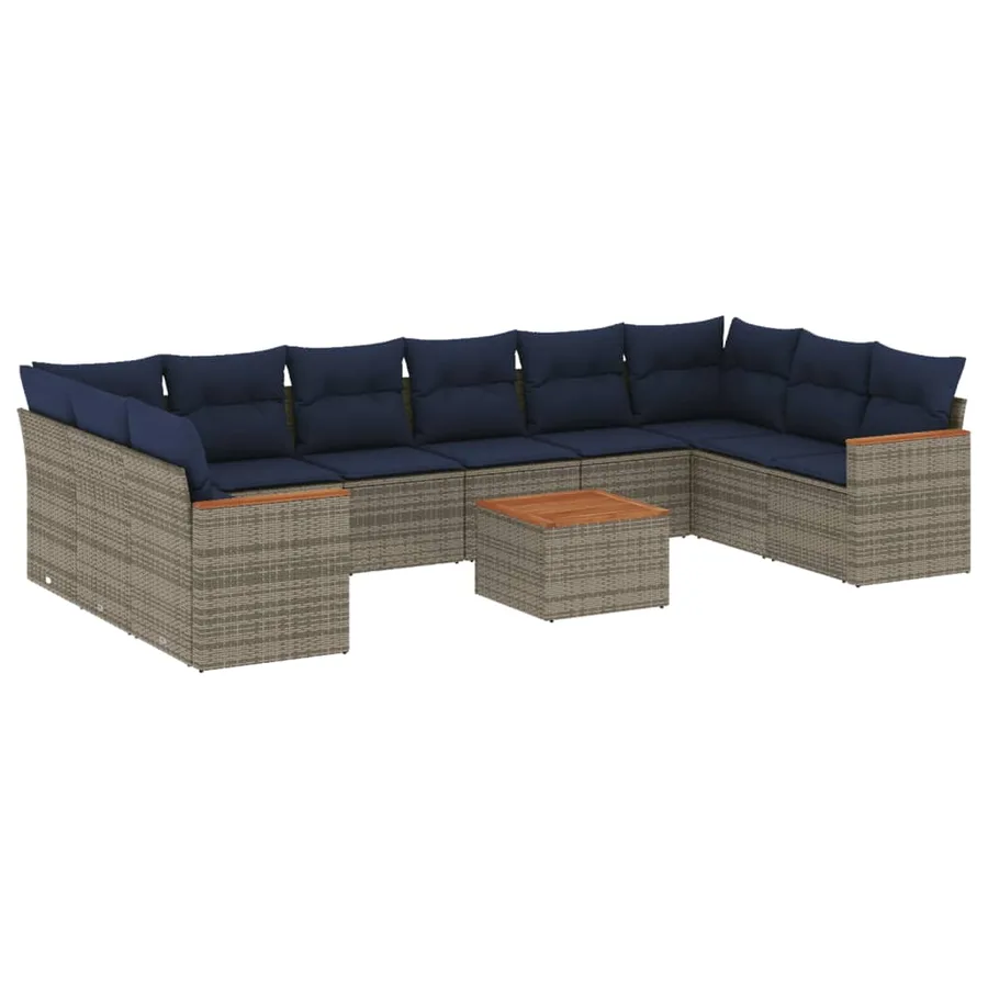 Ensemble de canapé de jardin 11 pcs avec coussins gris résine tressée - 2