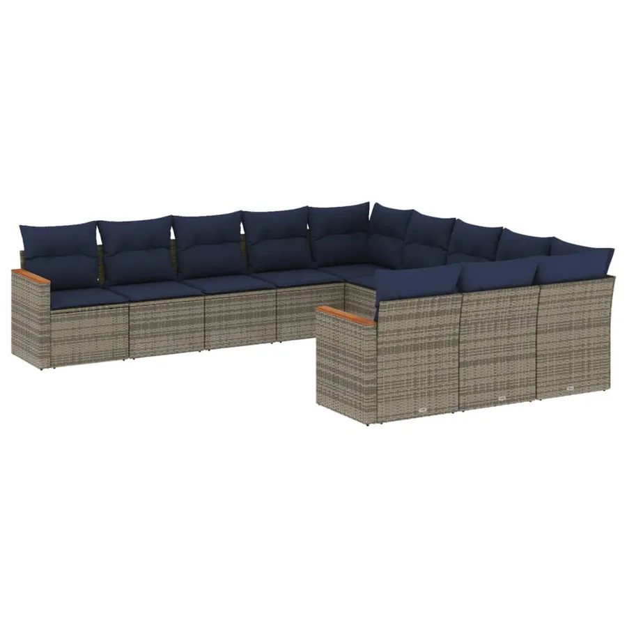 Ensemble de canapé de jardin 11 pcs avec coussins gris résine tressée - 2
