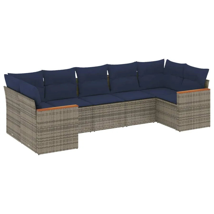 Ensemble de canapé de jardin 7 pcs avec coussins gris résine tressée - 2