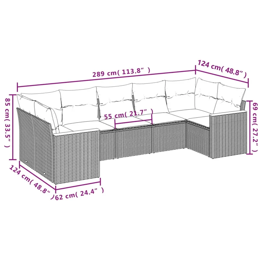 Ensemble de canapé de jardin 7 pcs avec coussins gris résine tressée - 7