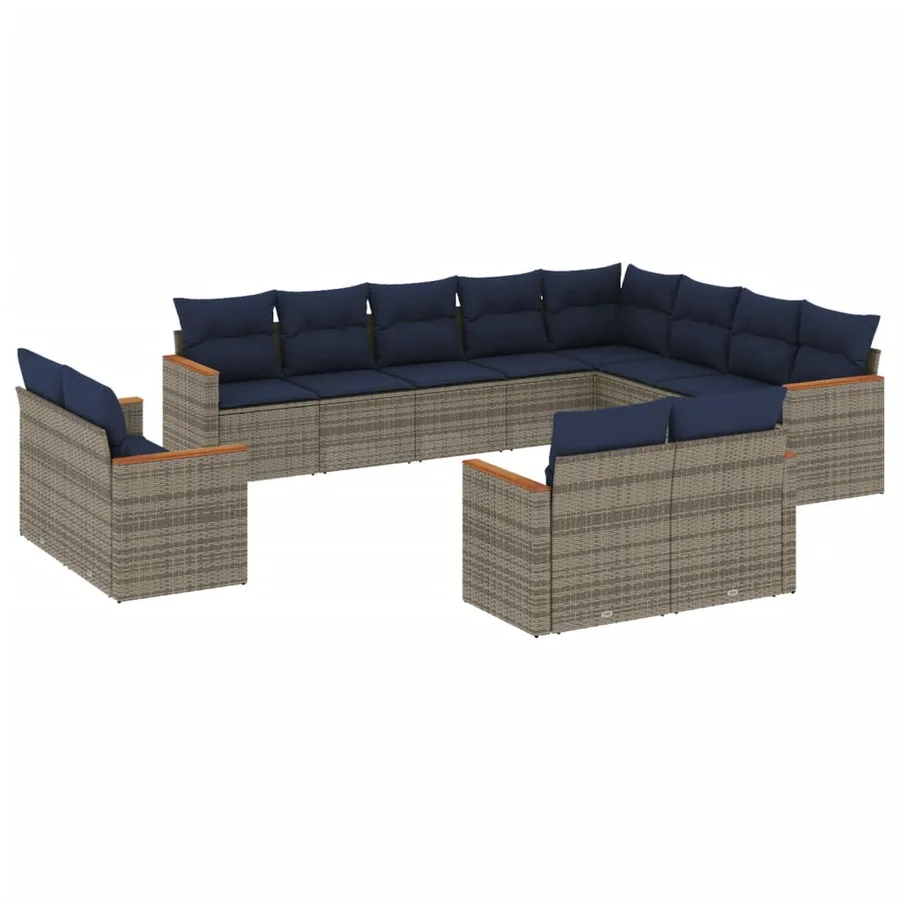 Ensemble de canapé de jardin 12 pcs avec coussins gris résine tressée - 2
