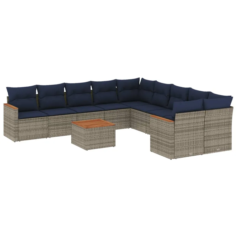 Ensemble de canapé de jardin 11 pcs avec coussins gris résine tressée - 2