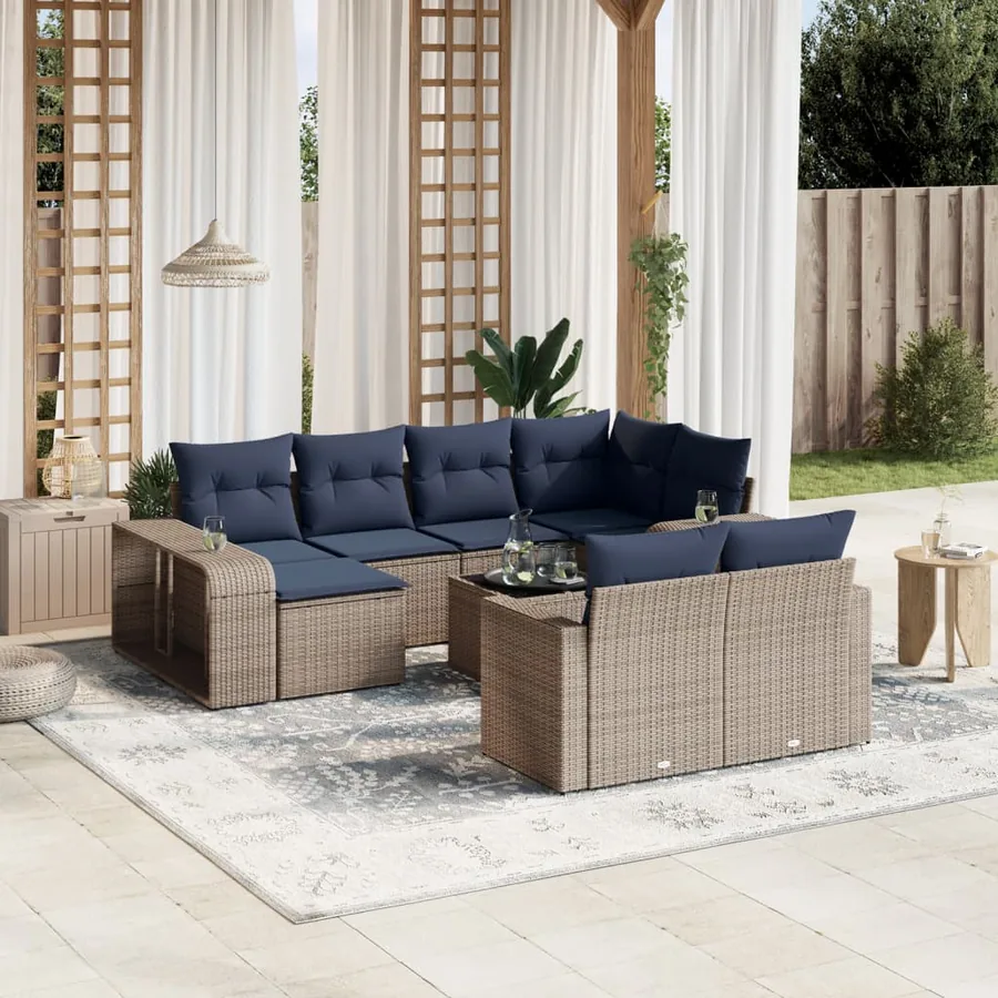 Ensemble de canapé de jardin 11 pcs avec coussins gris résine tressée