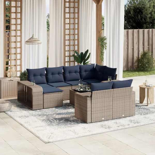 Ensemble de canapé de jardin 11 pcs avec coussins gris résine tressée
