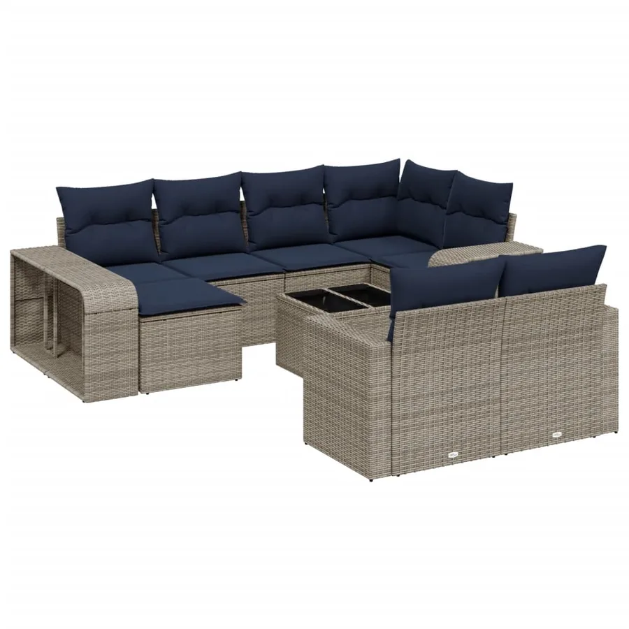 Ensemble de canapé de jardin 11 pcs avec coussins gris résine tressée - 2
