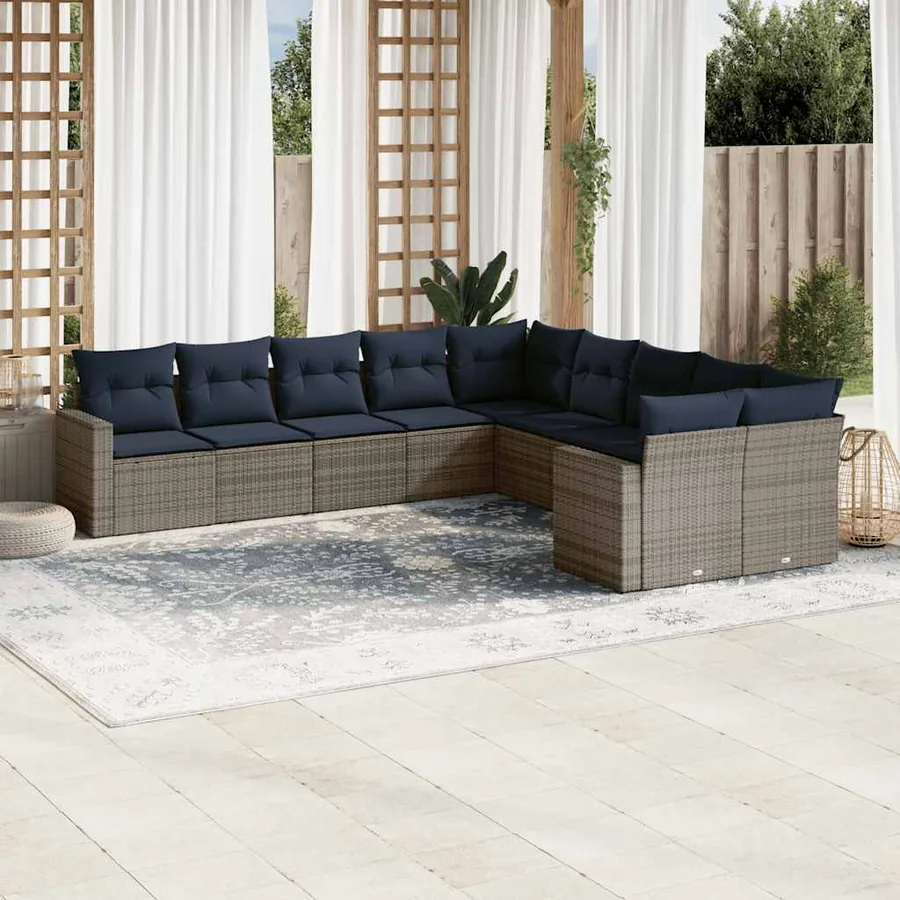 Salon de jardin 10 pcs avec coussins gris résine tressée