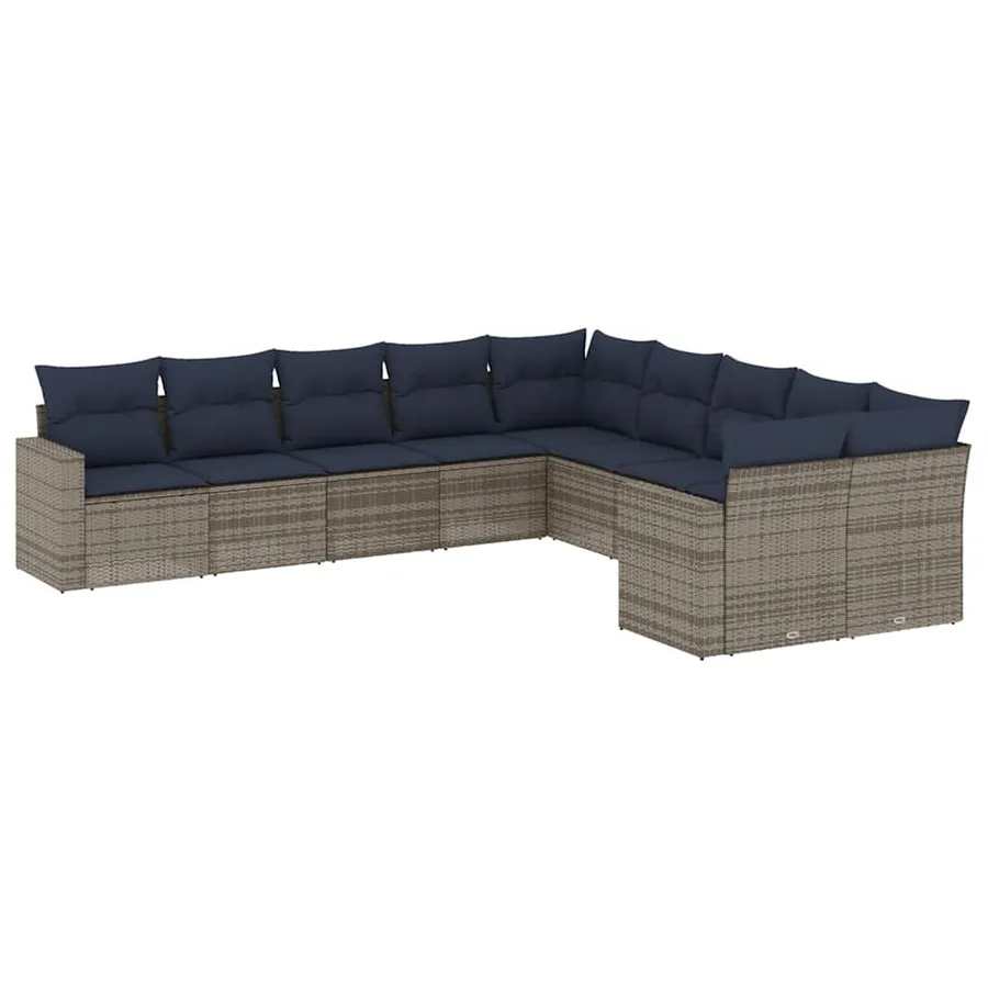 Salon de jardin 10 pcs avec coussins gris résine tressée - 2