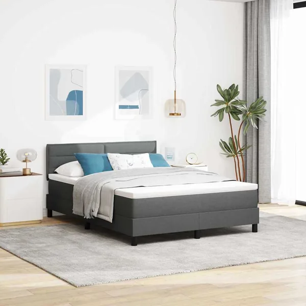 Lit à ressorts avec matelas Gris foncé 140 x 190 cm tissu
