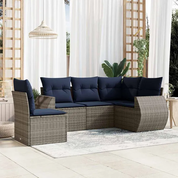 Ensemble de canapé de jardin 5 pcs avec coussins gris résine tressée