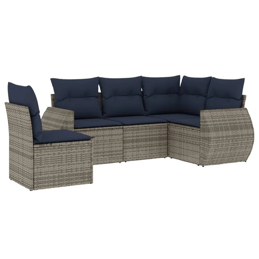 Ensemble de canapé de jardin 5 pcs avec coussins gris résine tressée - 2