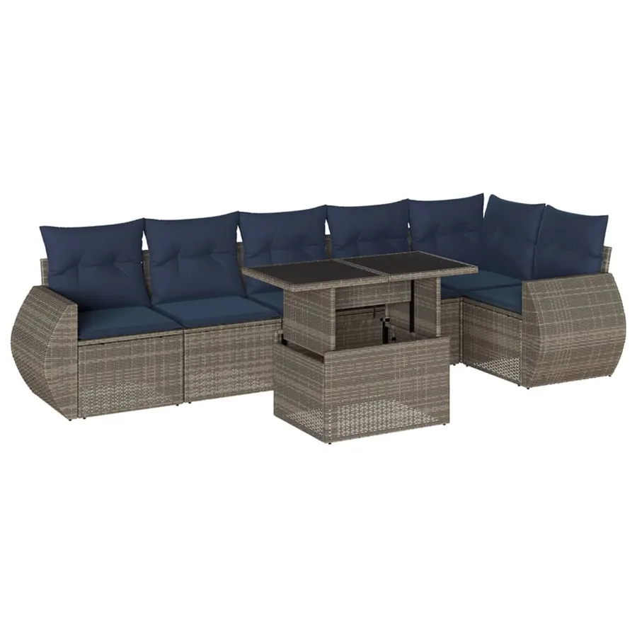 Ensemble de canapé de jardin 7 pcs avec coussins gris résine tressée - 2